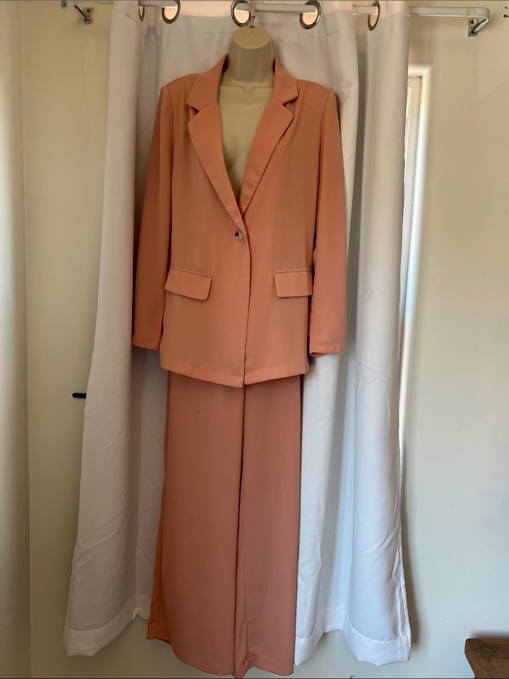 Women's Peach Tailored Pantsuit Blazer & Wide-Leg Pants